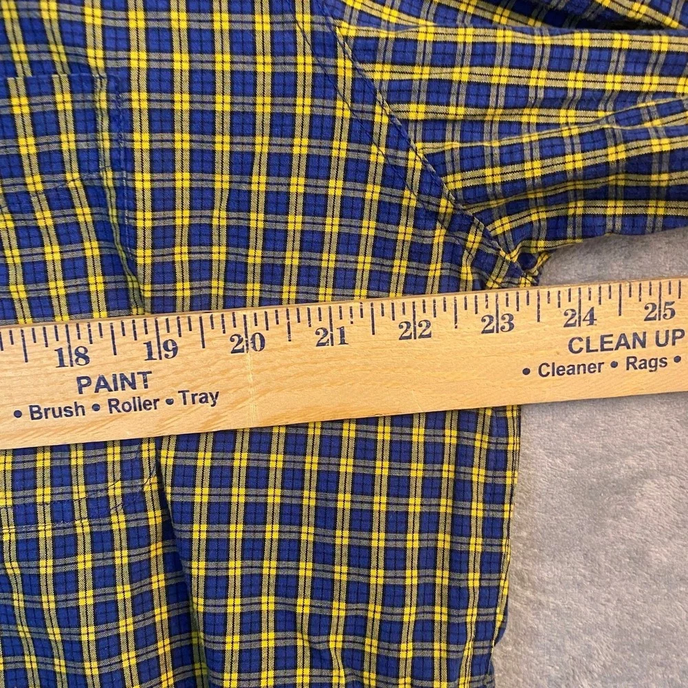 Chaps Mens Large Button Down Shirt Blue Yellow Plaid Long Sleeve Easy Care